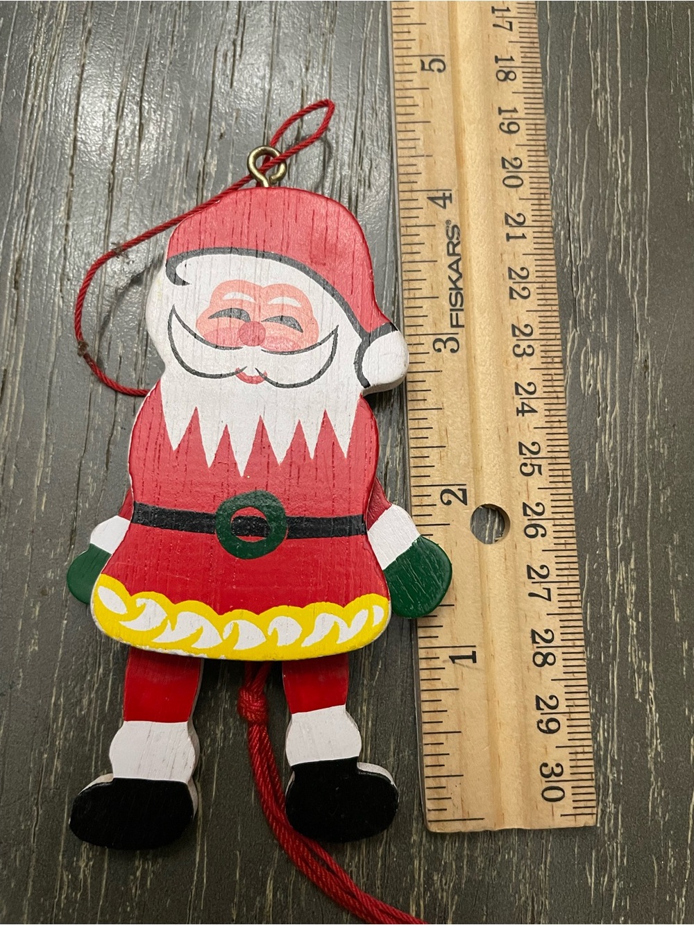 Hand-Painted Red Santa Claus Pull-String Ornament christmas festive vintage